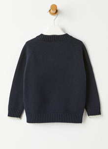 Wolf Embroidery Cotton Sweater | Blue/Pearl Grey