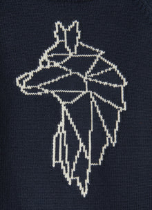 Wolf Embroidery Cotton Sweater | Blue/Pearl Grey