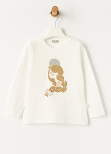 Girl Face Print Jersey Top | Latte/Arancio