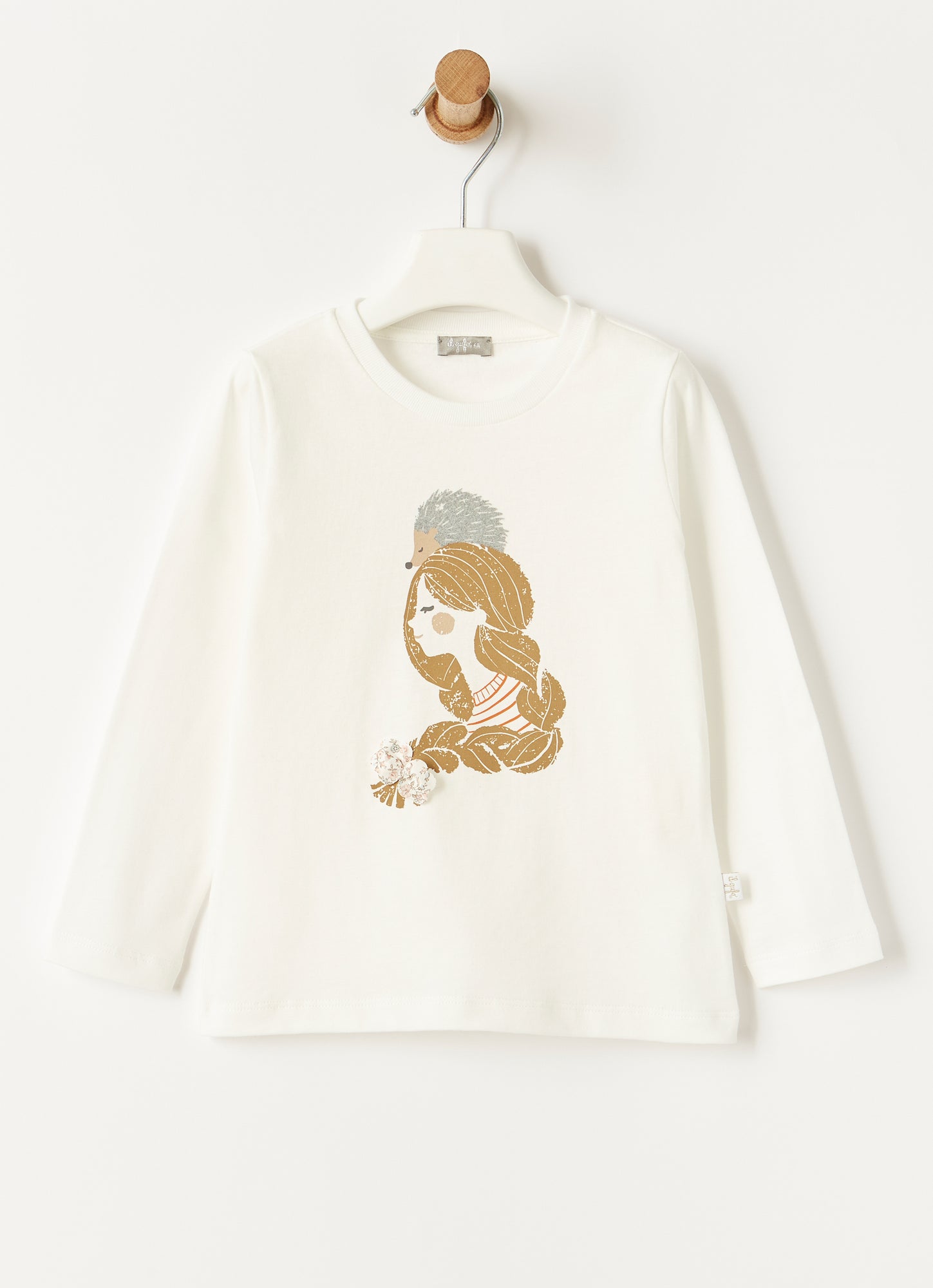 Girl Face Print Jersey Top | Latte/Arancio