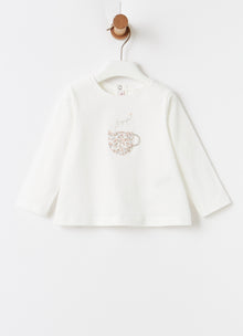 Floral Applique Flared T-Shirt | Milk/Quartz Pink