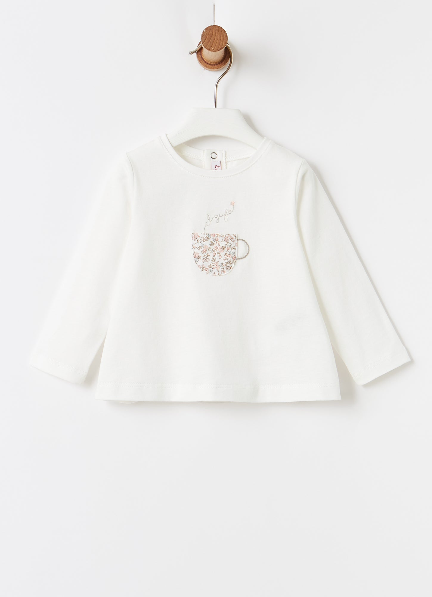 Floral Applique Flared T-Shirt | Milk/Quartz Pink