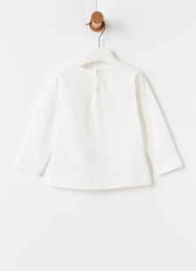 Floral Applique Flared T-Shirt | Milk/Quartz Pink
