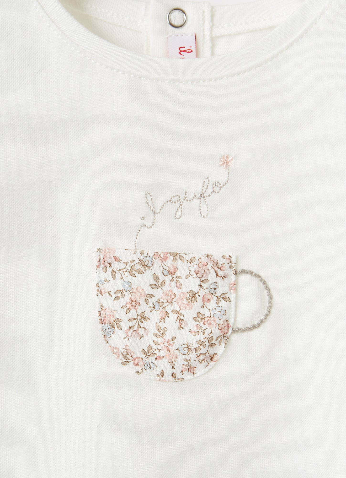 Floral Applique Flared T-Shirt | Milk/Quartz Pink