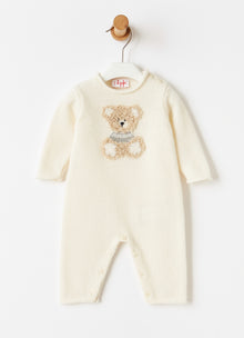 Wool Playsuit with Teddy Bear | Milk
