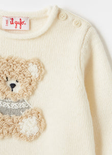 Wool Playsuit with Teddy Bear | Milk