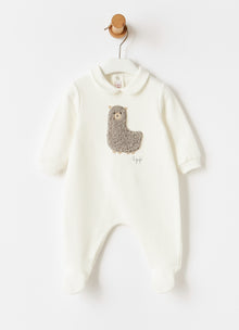 Fleece Babysuit with Teddy Fleece Alpaca | Milk/Grey