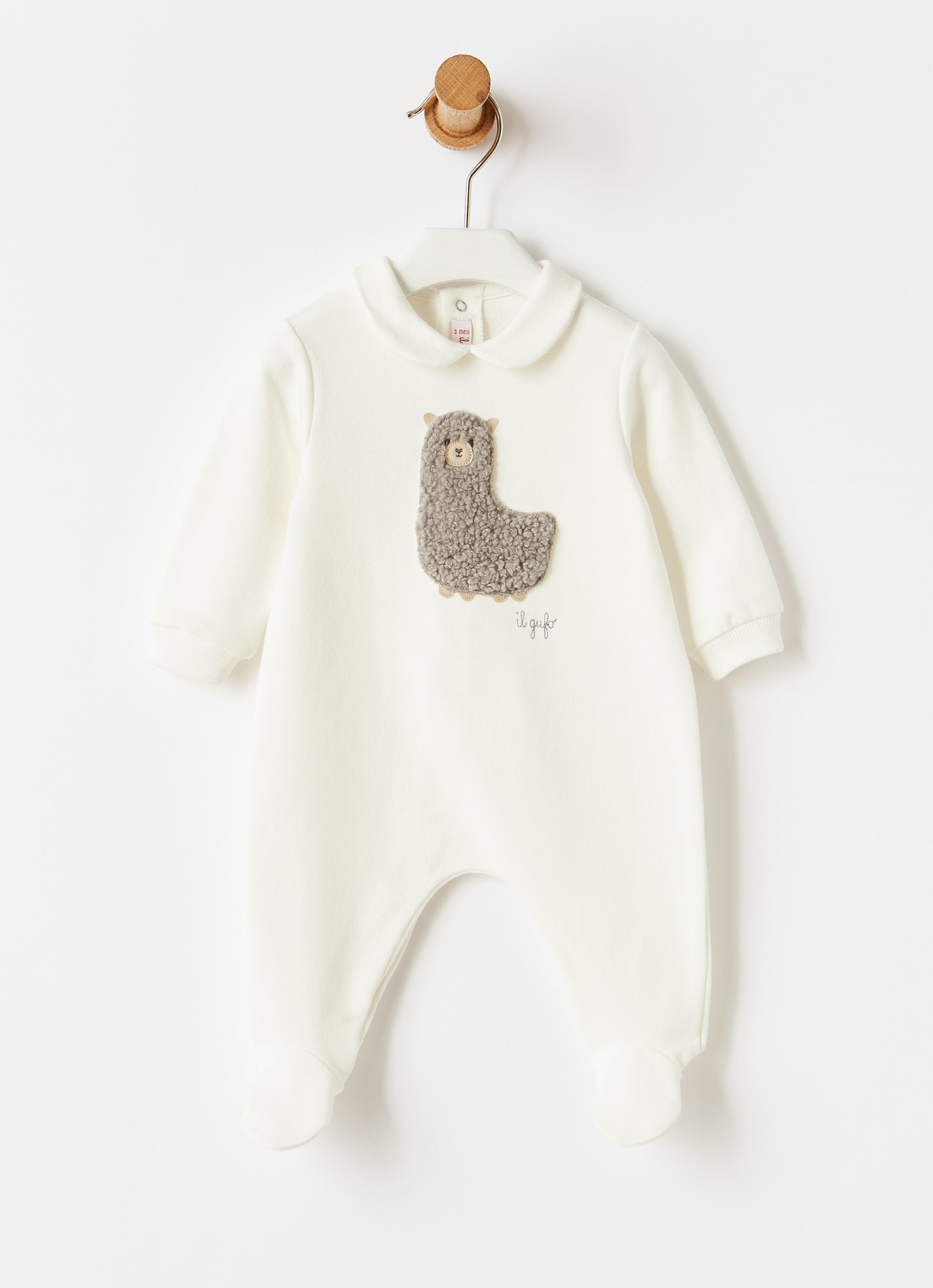 Fleece Babysuit with Teddy Fleece Alpaca | Milk/Grey