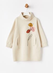 Floral Embroidery Fleece Dress | Sesamo/Rosa Bubble