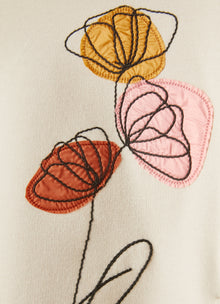 Floral Embroidery Fleece Dress | Sesamo/Rosa Bubble
