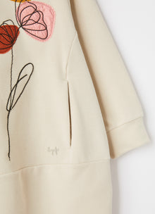 Floral Embroidery Fleece Dress | Sesamo/Rosa Bubble