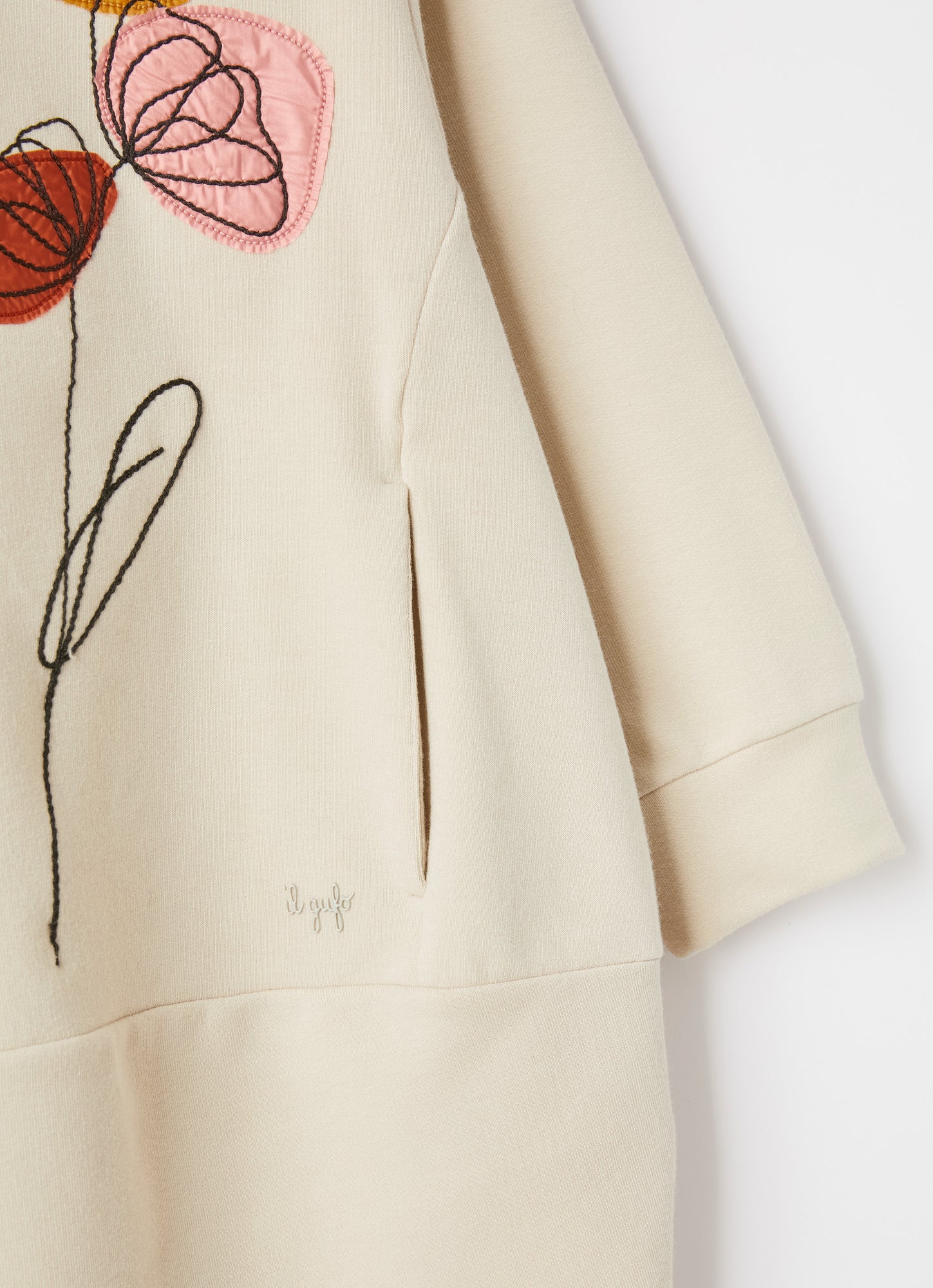 Floral Embroidery Fleece Dress | Sesamo/Rosa Bubble