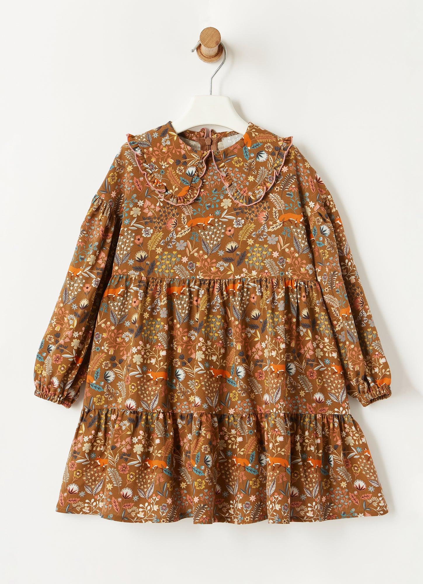 Fox Patterned Dress with Maxi Collar | Cinnamon