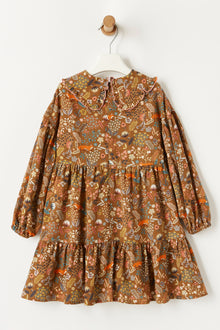 Fox Patterned Dress with Maxi Collar | Cinnamon