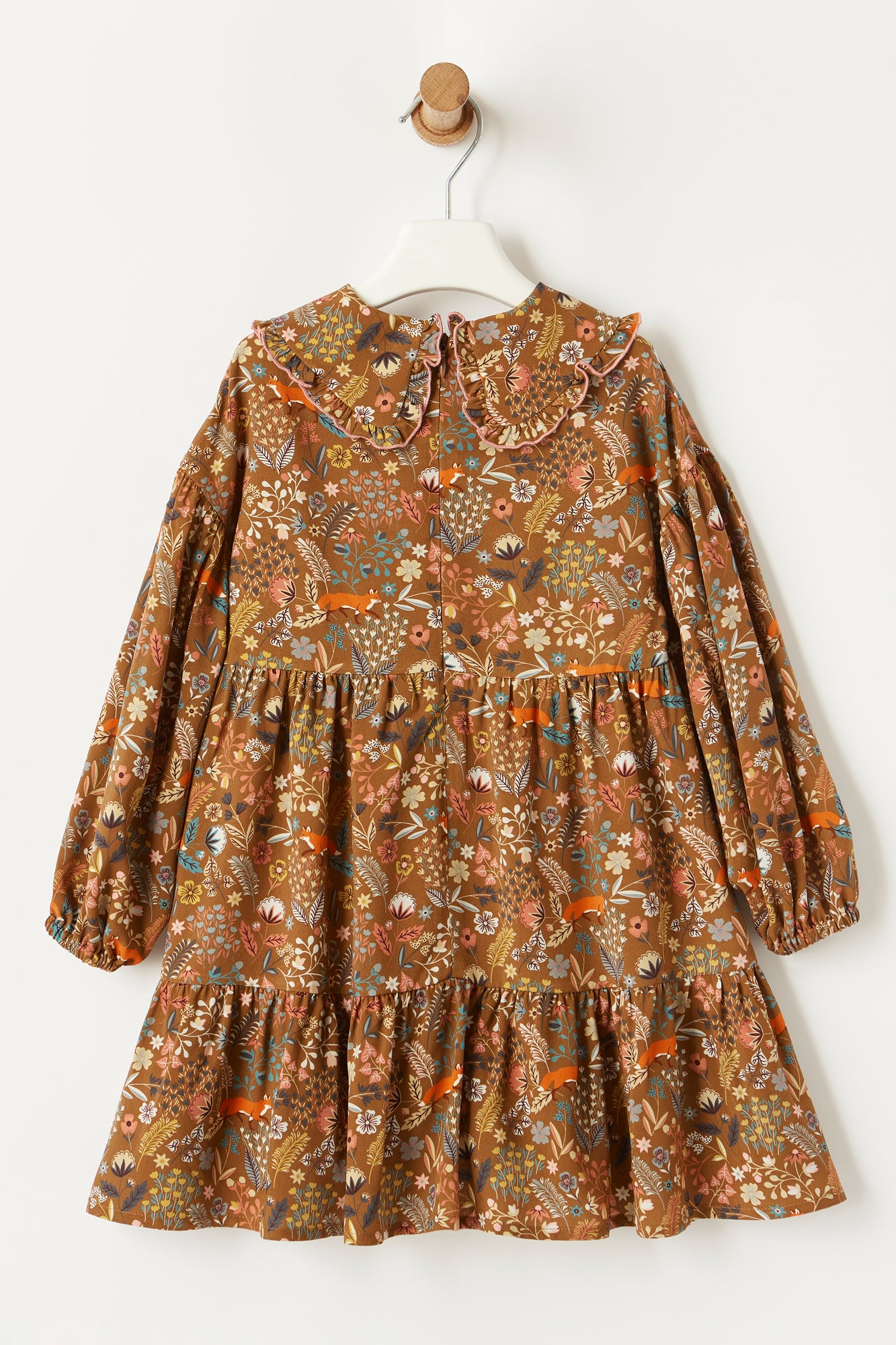 Fox Patterned Dress with Maxi Collar | Cinnamon