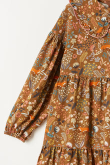 Fox Patterned Dress with Maxi Collar | Cinnamon