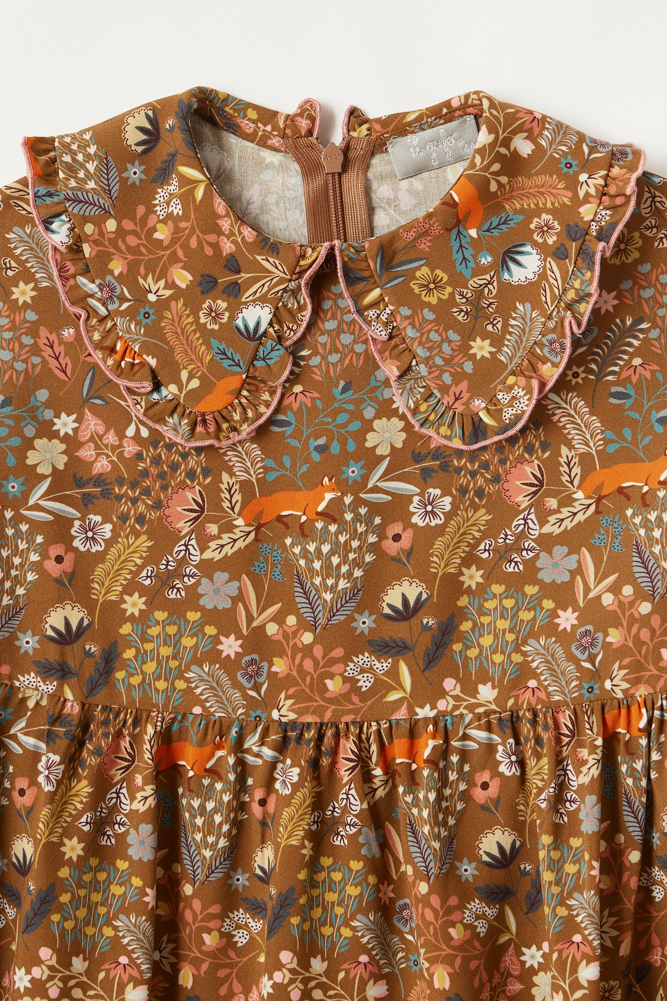 Fox Patterned Dress with Maxi Collar | Cinnamon