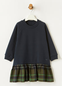 Fleece Dress with Check Flounce | Blue/Verde Trasparente