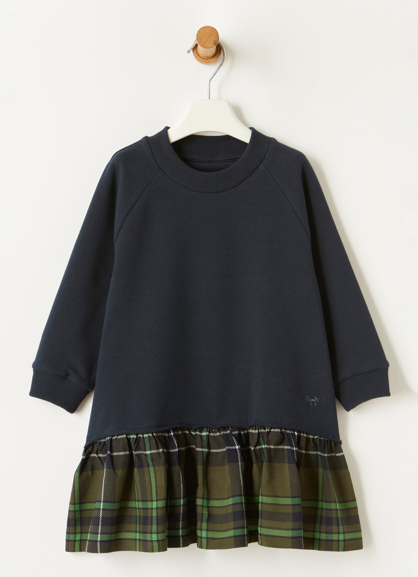 Fleece Dress with Check Flounce | Blue/Verde Trasparente