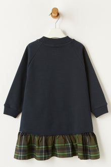 Fleece Dress with Check Flounce | Blue/Verde Trasparente
