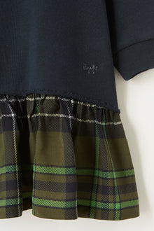Fleece Dress with Check Flounce | Blue/Verde Trasparente