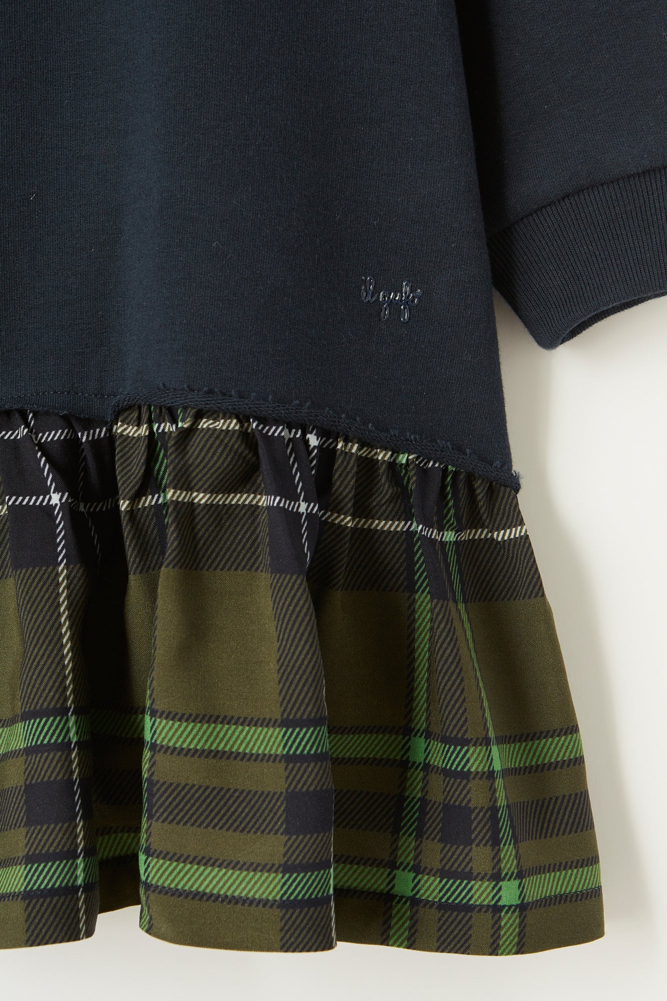 Fleece Dress with Check Flounce | Blue/Verde Trasparente