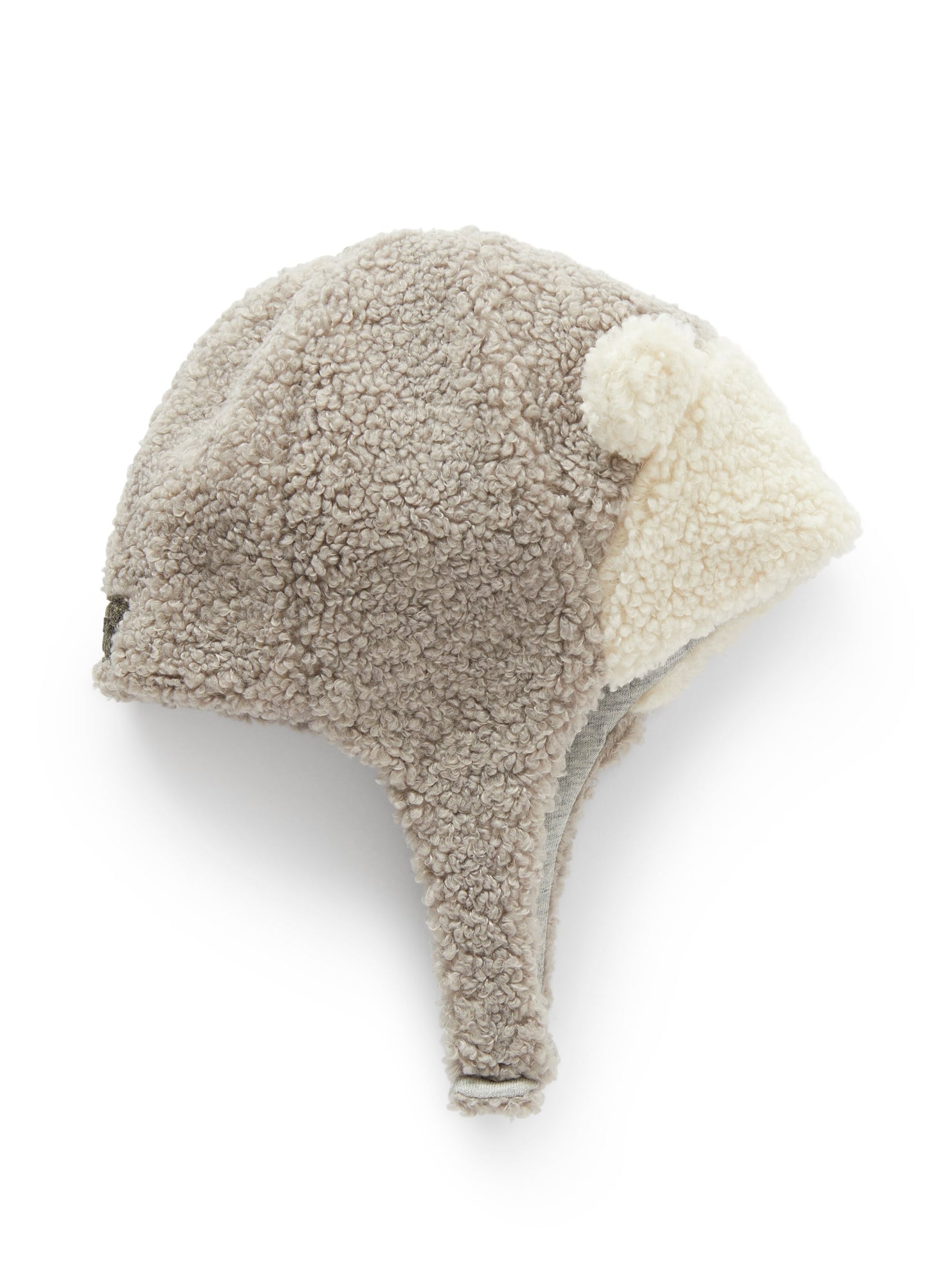 Hat with Ears in Teddy Fleece | Grey/Natural