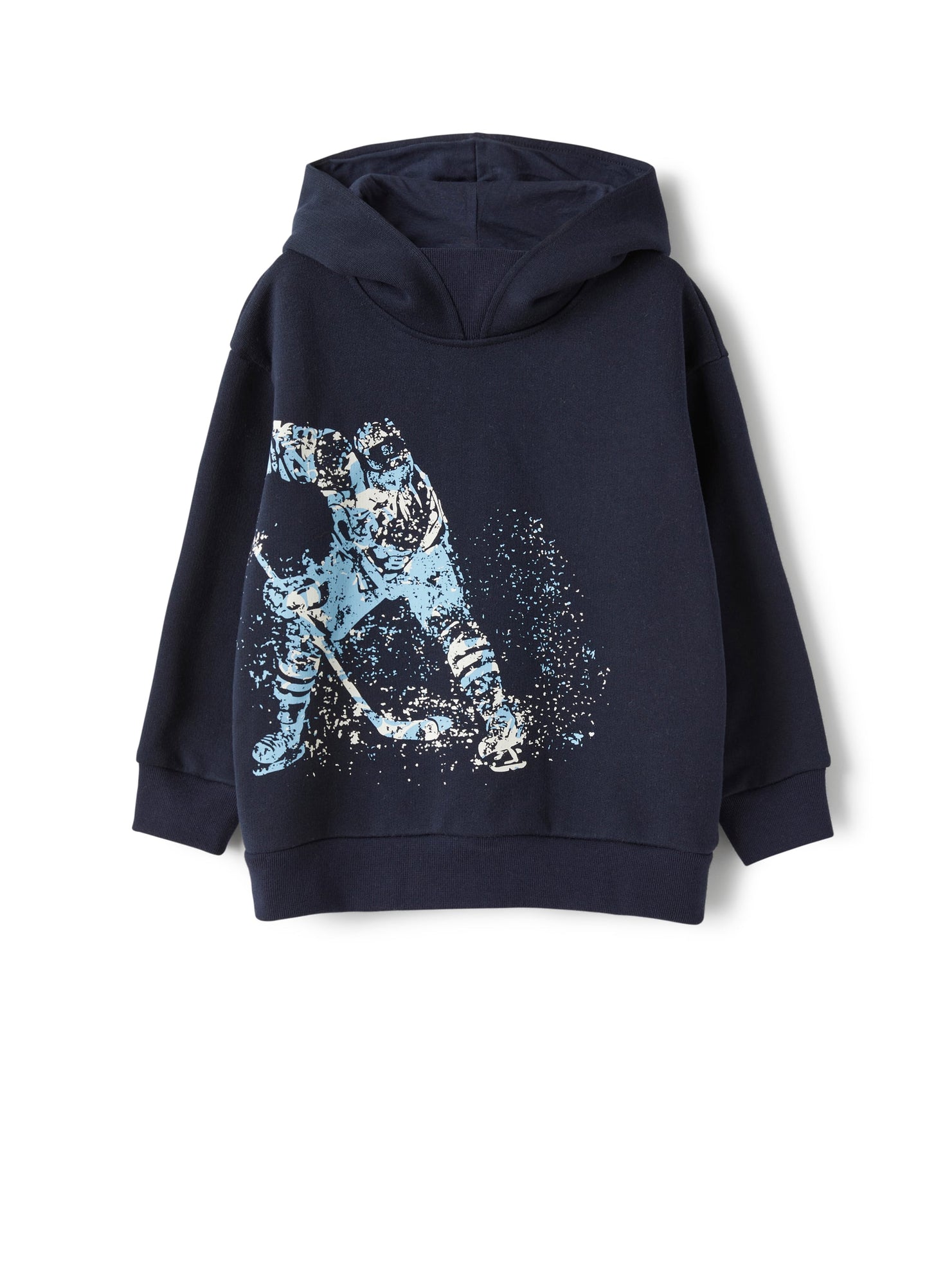 Hooded Sweatshirt with A Hockey Player Print Design | Blue/Anice