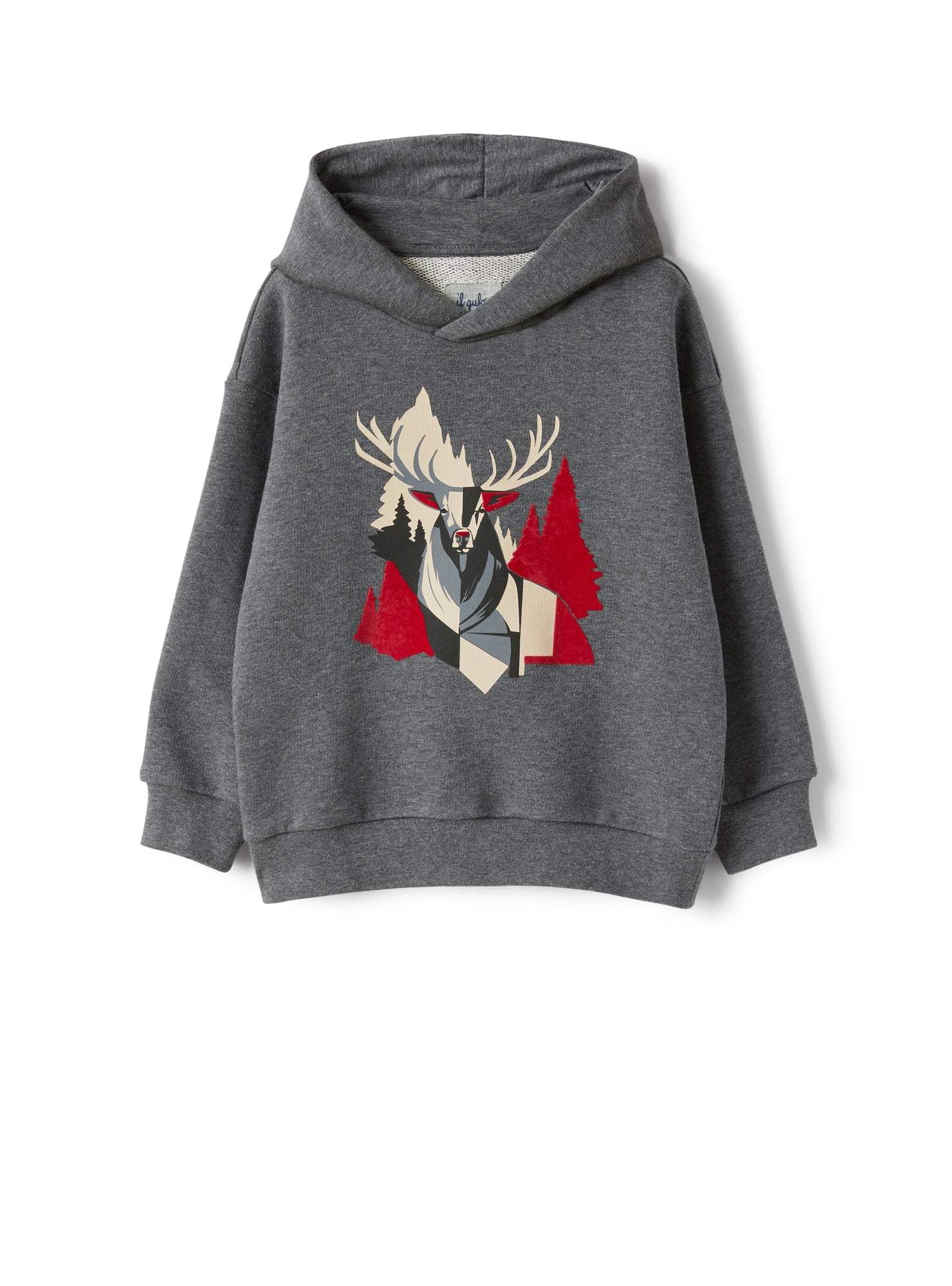 Hooded Sweatshirt with Moose Print | Carbone/Rosso