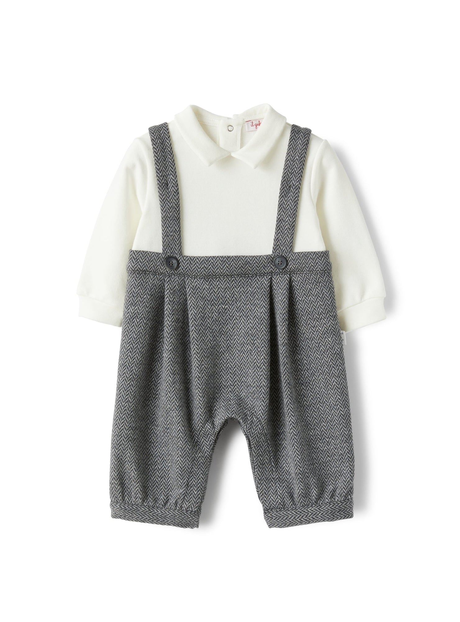 Dungaree Playsuit in A Herringbone Pattern | Asfalto