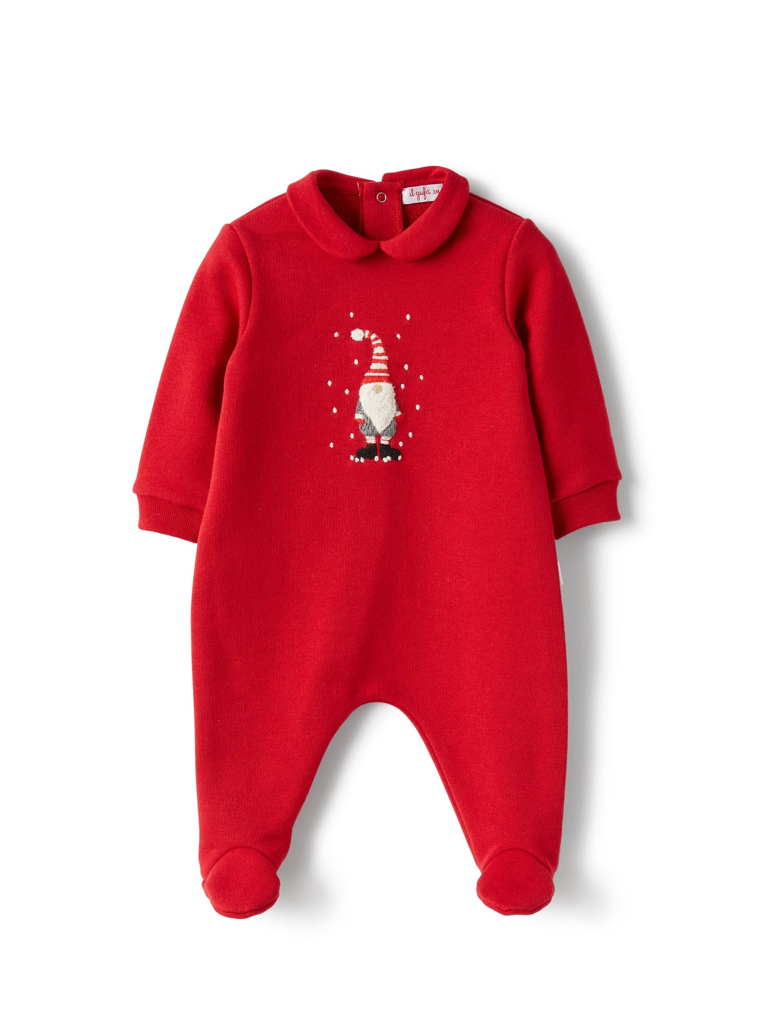 Fleece Babysuit with Embroidered Gnome | Cranberry Red