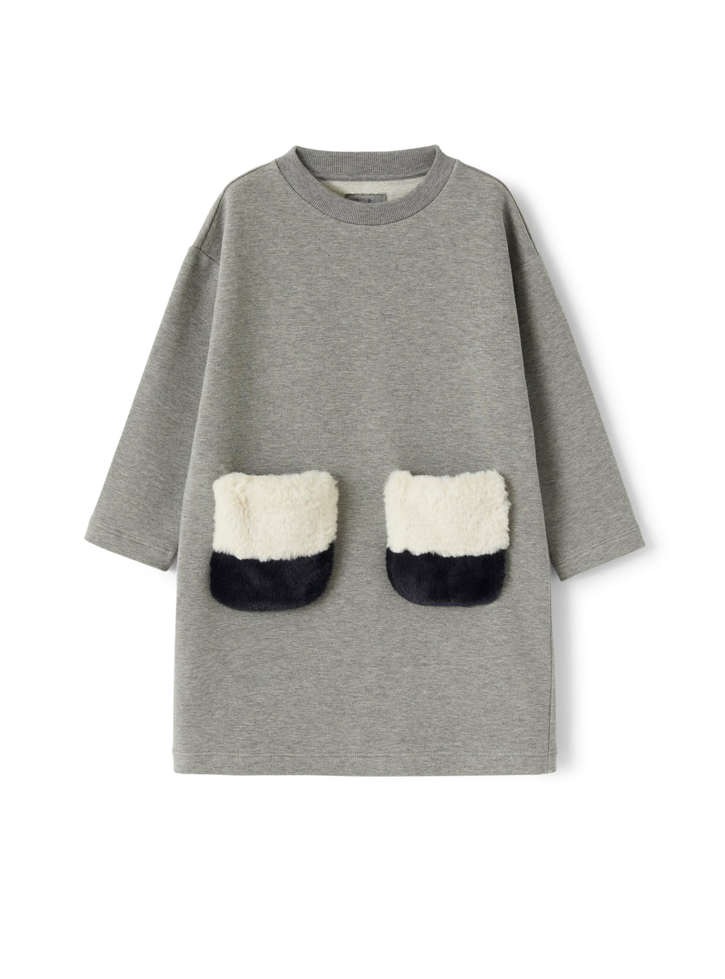 Fleece Dress with Faux-Fur Pockets | Nickel Grey/Blue