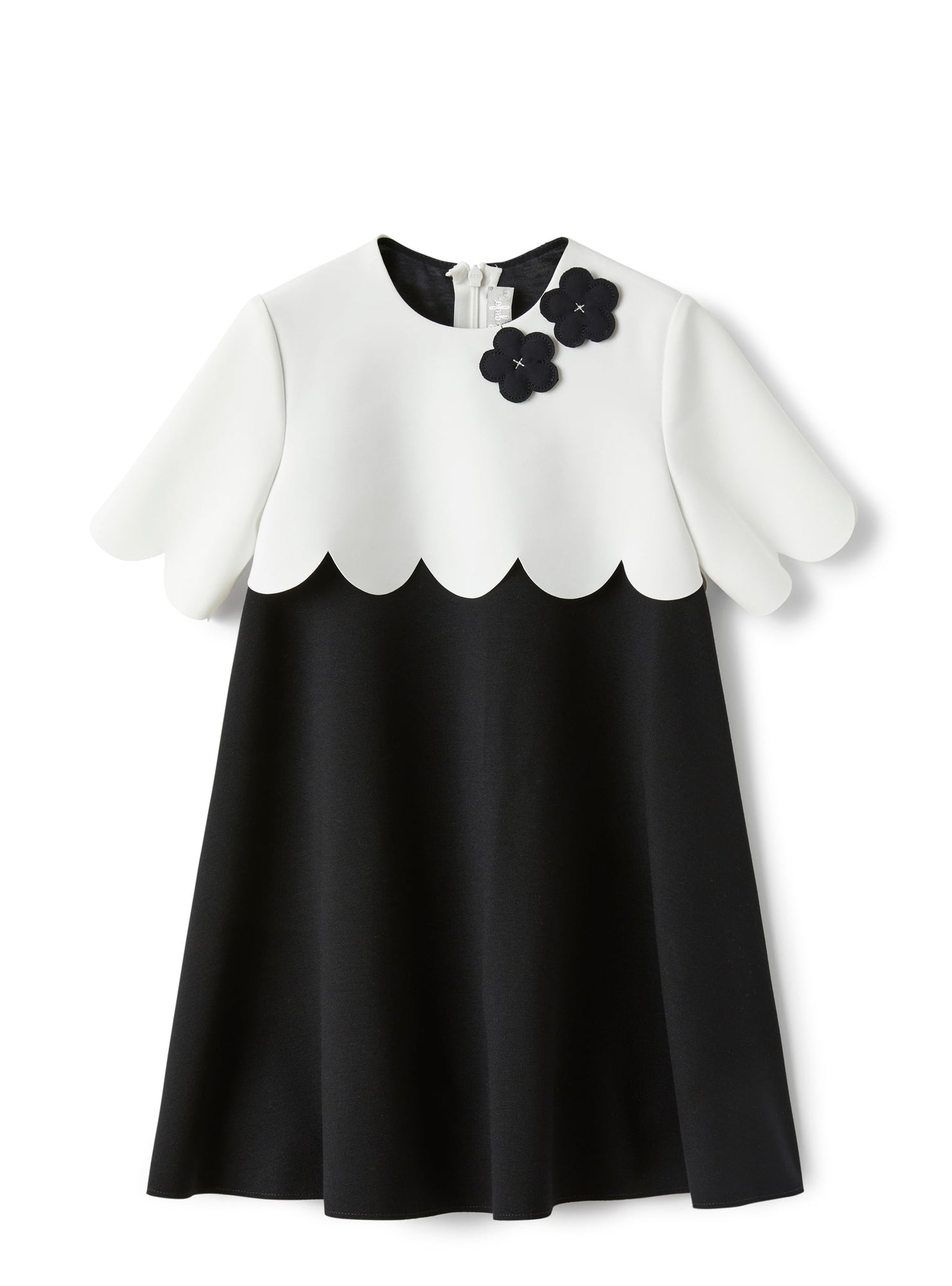 Dress in Two Different Materials with Flower Embellishment | Latte/Nero
