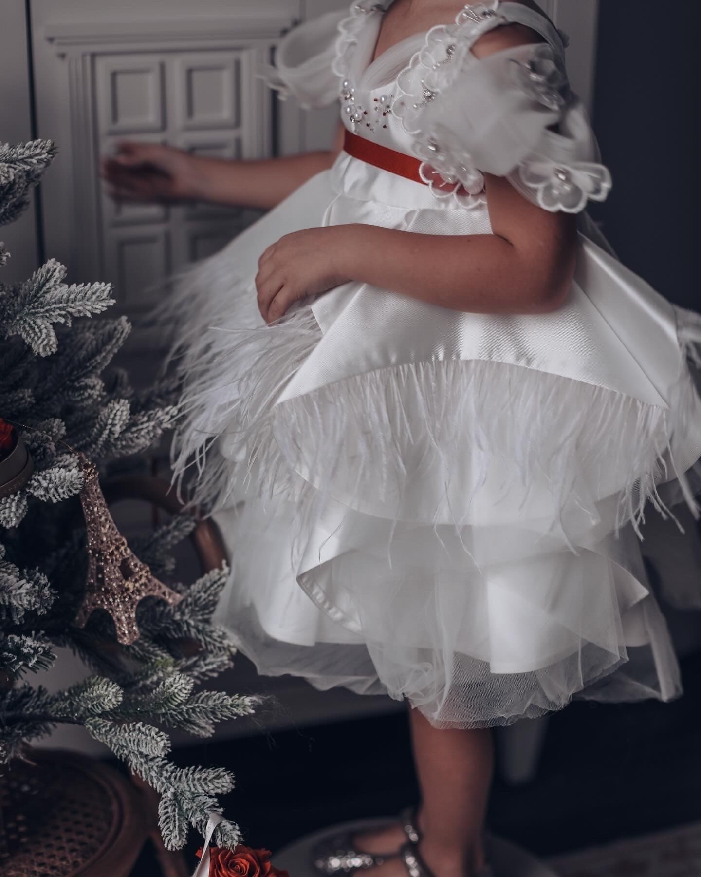 Girl | Constanza Ceremony Dress with Bow | White x Red