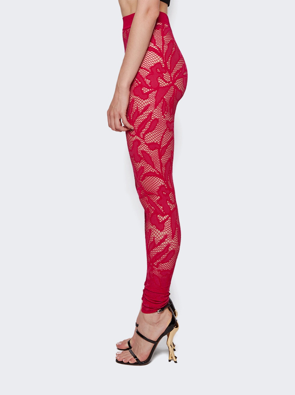Women | ALAÏA | Lace Leggings | Fuchsia