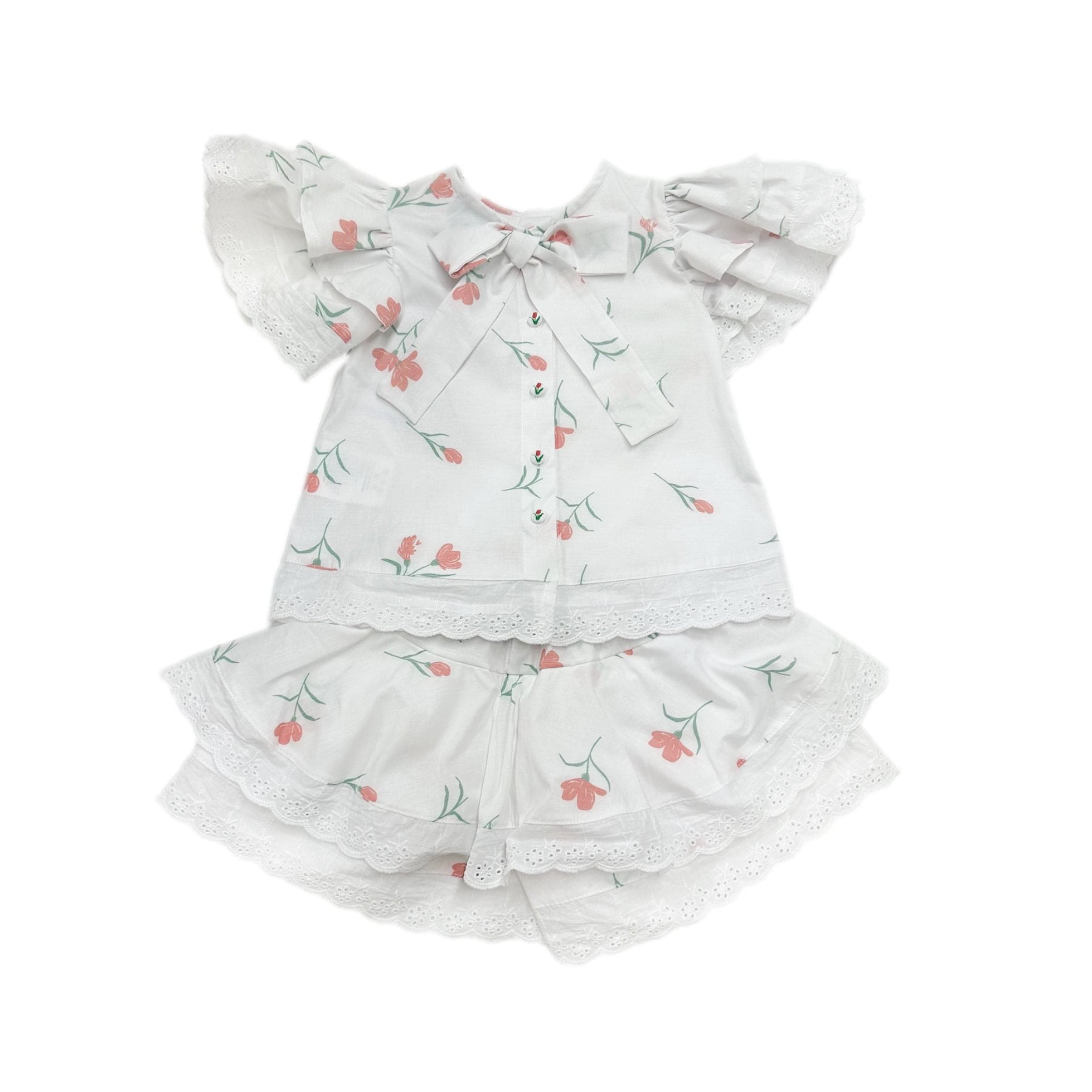Girl | Tulip Cotton Blouse and Shorts Set | White