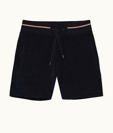 Afador Towelling O.B Stripe Tipping Towelling Sweat Shorts | Navy
