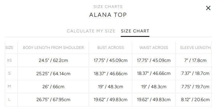 Product size guide
