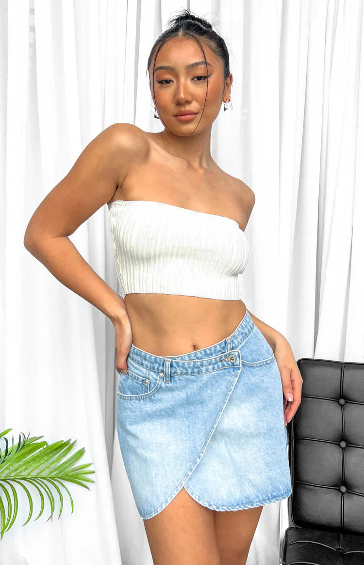 Alcmene Asymmetrical Wrap Mini Skirt | Denim