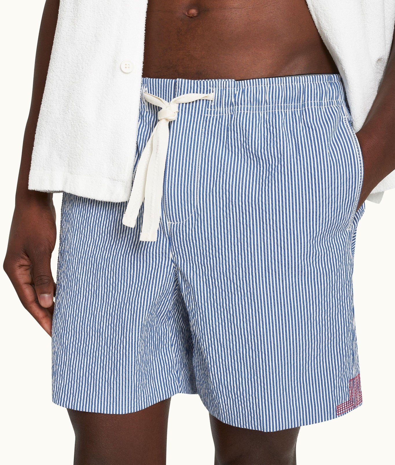 Alex Seersucker Seersucker Relaxed Fit Drawcord Shorts Woven | Blueberry/White Stripe
