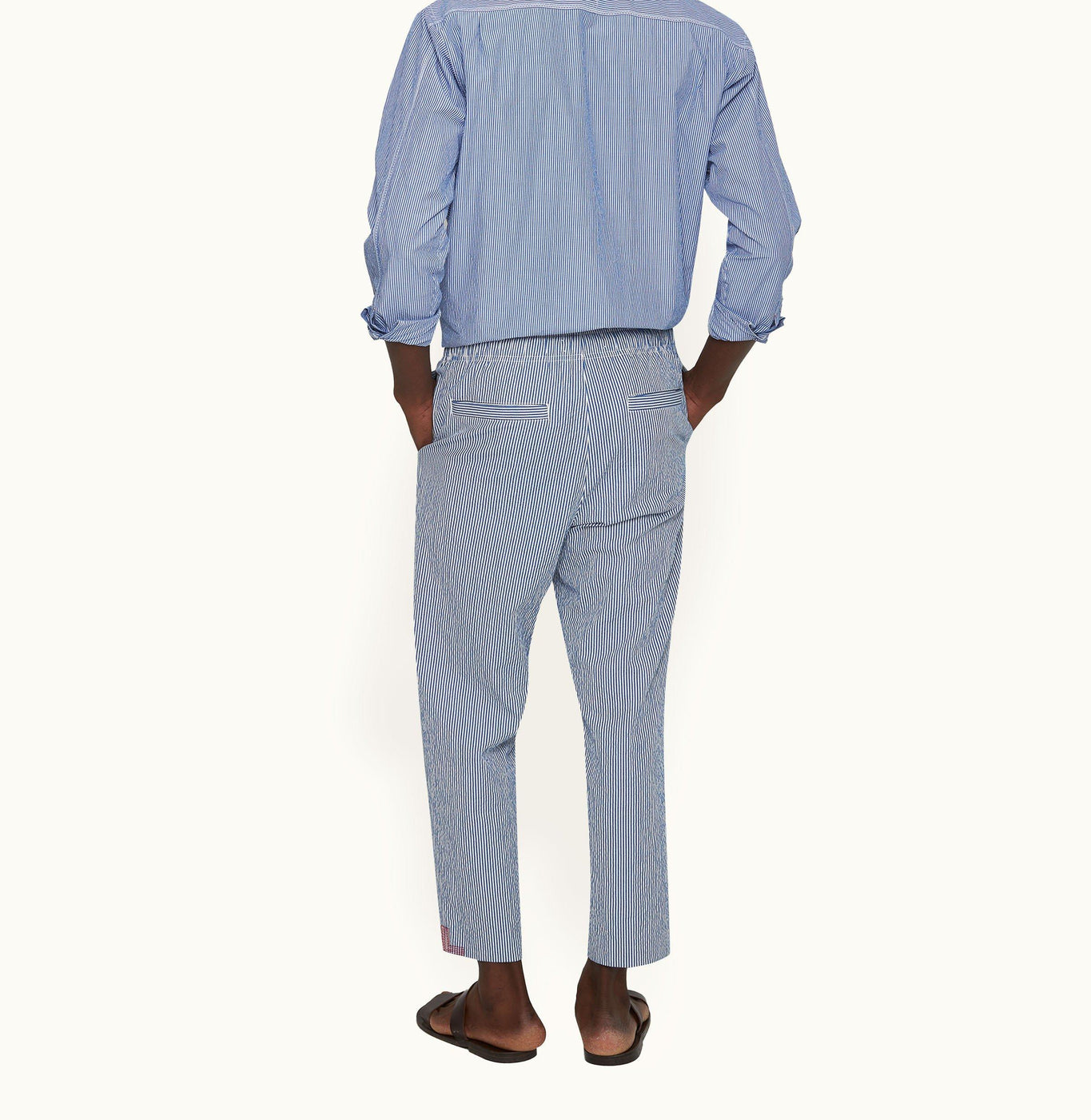 Alex Seersucker Seersucker Relaxed Fit Drawcord Trousers | Blueberry/White Stripe