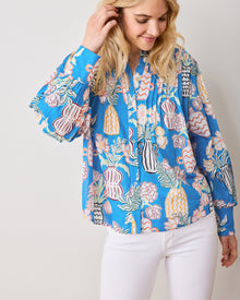 Antique Vases - On a Whim Blouse - Blue Sky - Printfresh