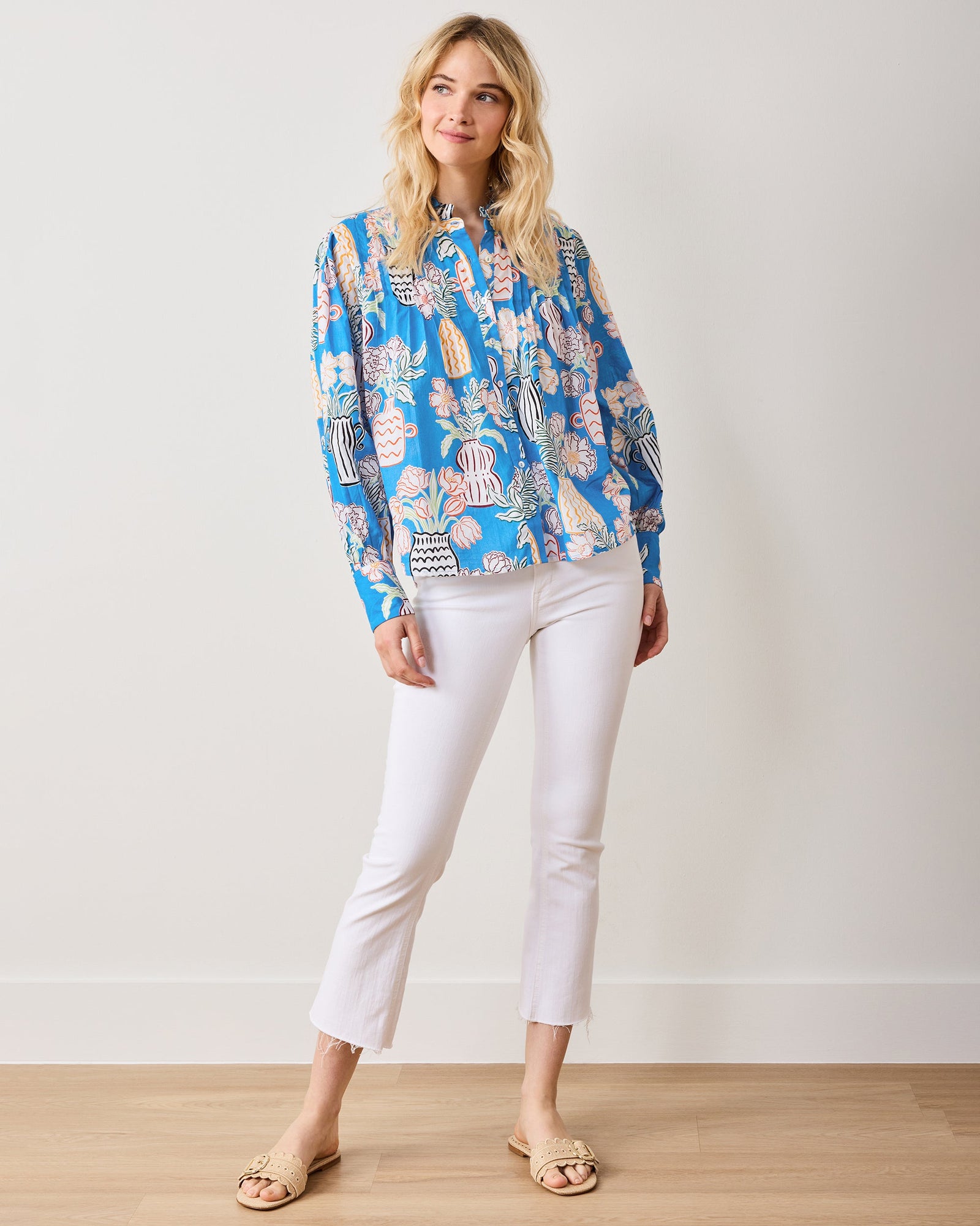 Antique Vases - On a Whim Blouse - Blue Sky - Printfresh