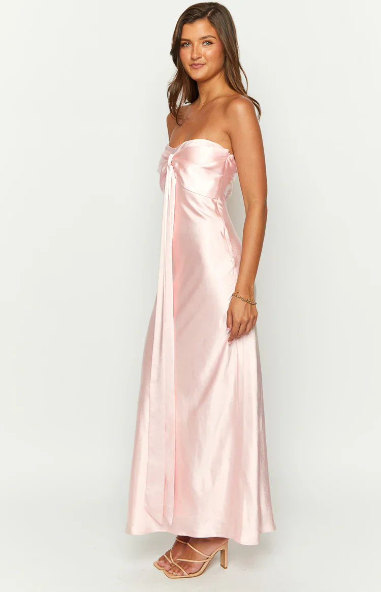 Ariella Satin Strapless Maxi Dress | Pink