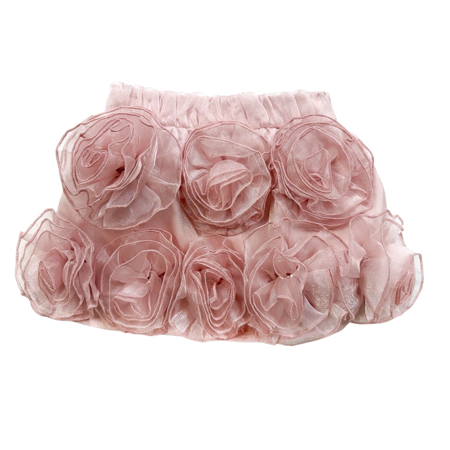 Girls blush pink rosette skirt with layered fabric flowers