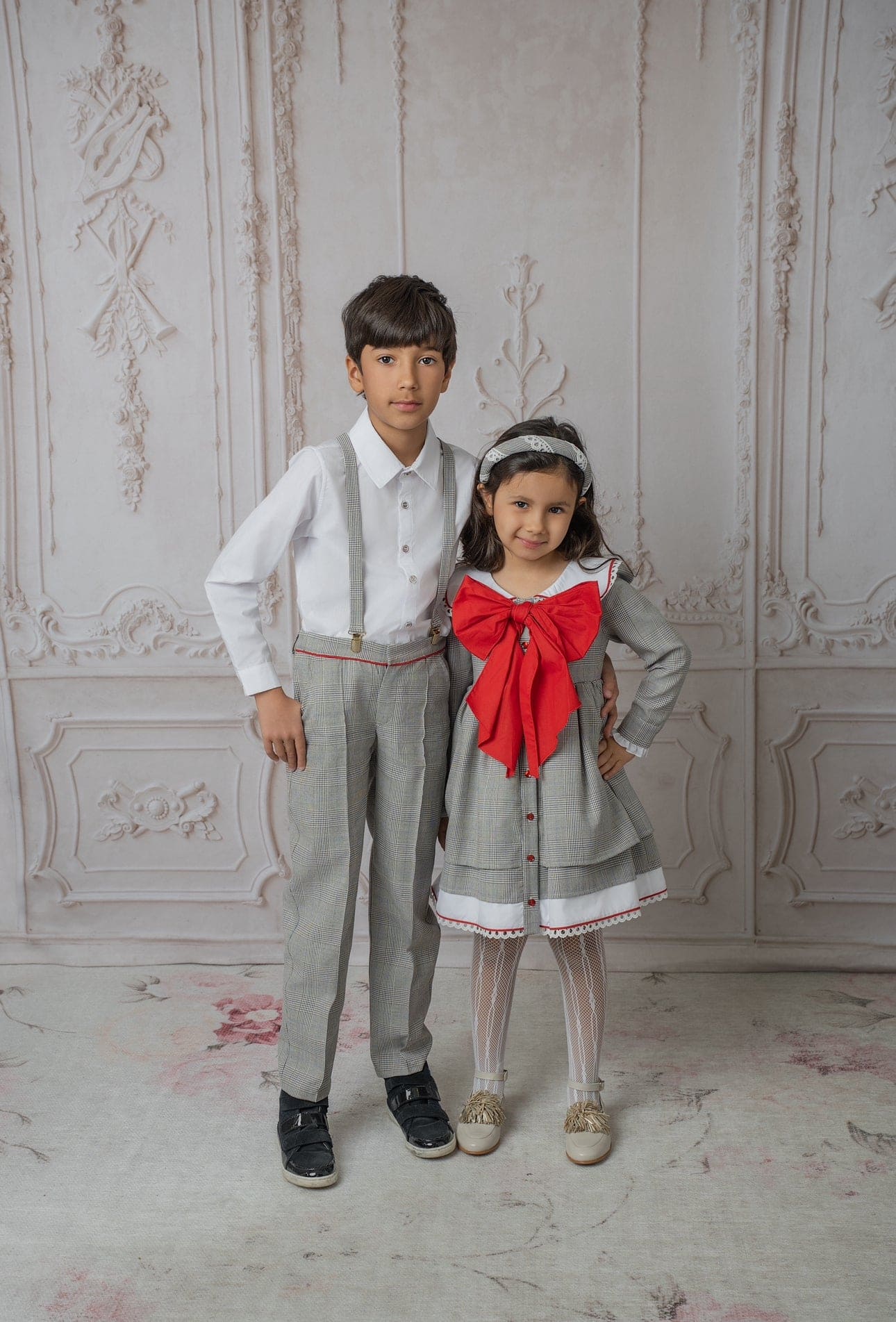 Girl | Georgina Tartan Print Dress with Bow | White x Black x Red