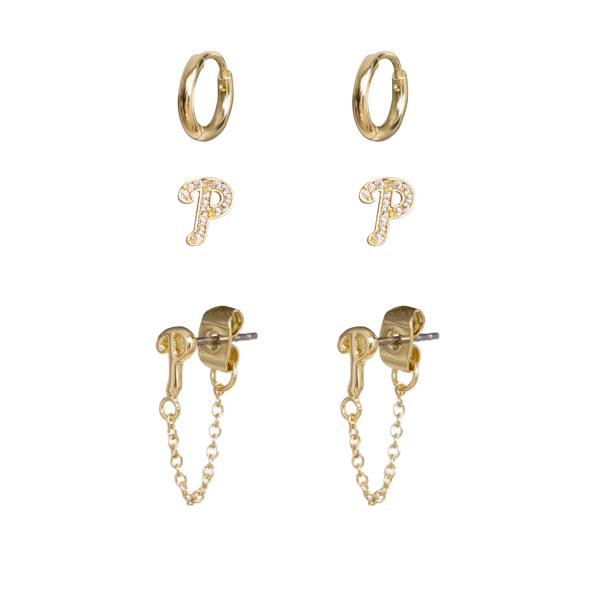 Bijoux Sport by Luv Aj MLB Logo Chain Link Earring Set | Philadelphia Phillies | Gold