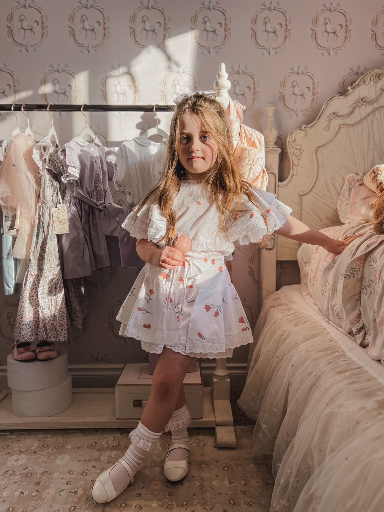 Girl | Tulip Cotton Blouse and Shorts Set | White