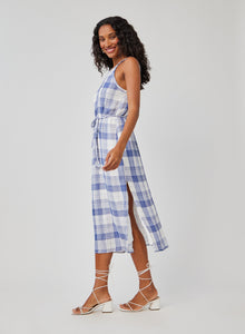 Braided Halter Midi Dress | Pacific Blue Plaid