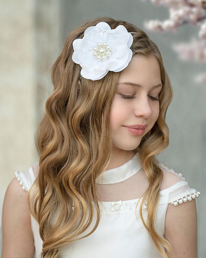 Girl | Pearl Ceremony Flower Tie With Pearl Tassels | White